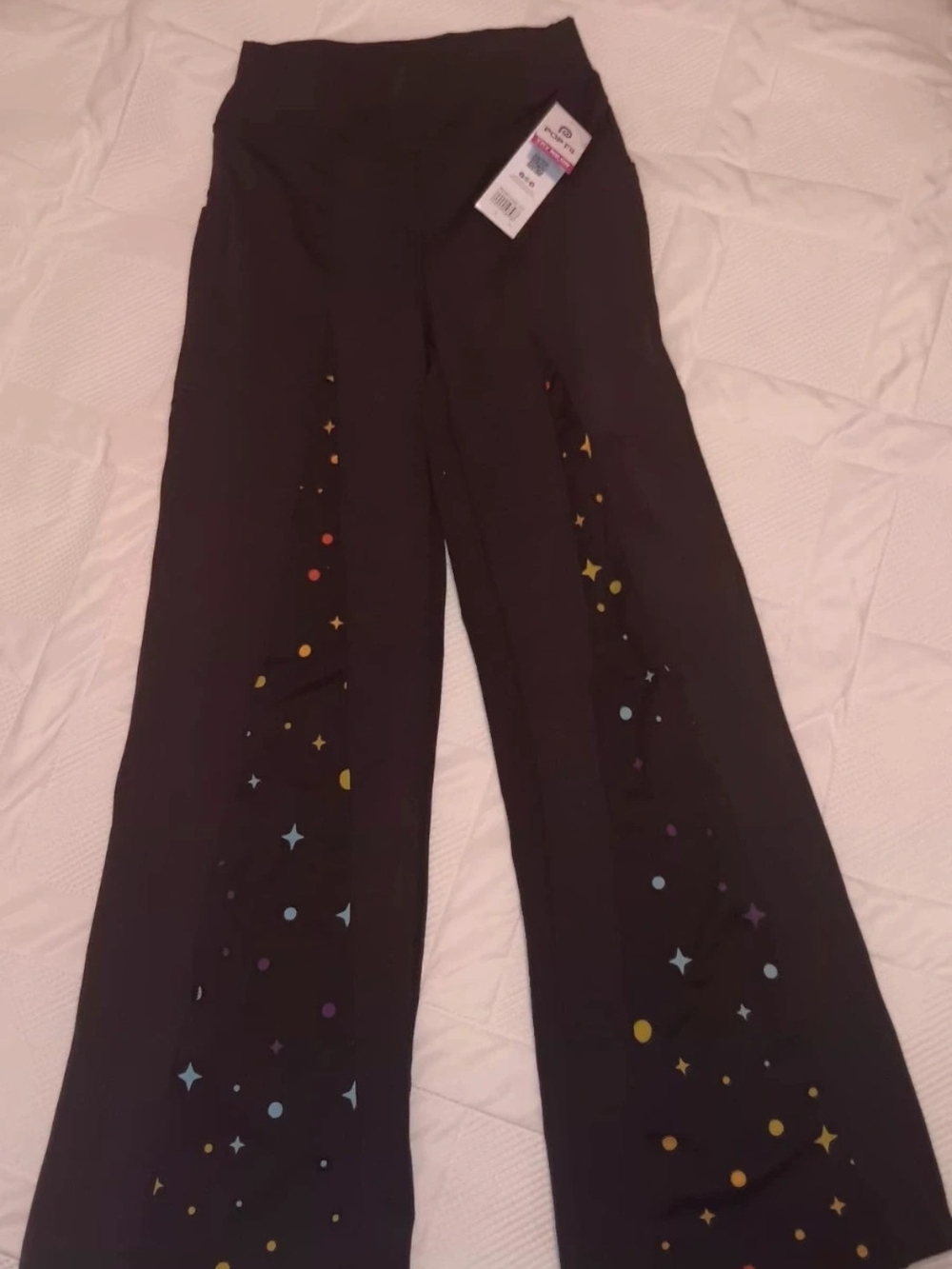 POP Fit Black Star & Dot Flare Leggings with Multicolor Accents
